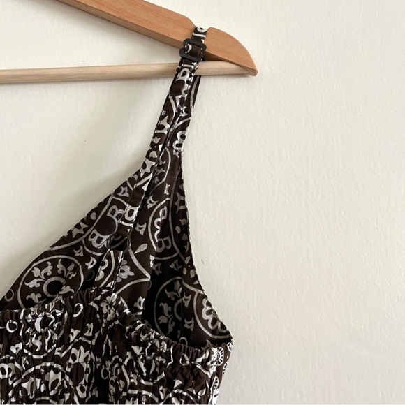 Y2K Tommy Hilfiger Patterned Brown and White Spaghetti Strap Dress w/ Pockets XL - Picture 8 of 10